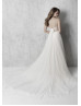Beaded Ivory Polka Dot Tulle Tie Back Wedding Dress